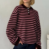 Shopmocho y2k Vintage Rib Knitted Striped Collared Sweater Loose Long Sleeve Pullover Knit Tops Casual Winter Autumn 2025 Sweatirt Clothes