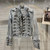 SHOPMOCHO 2026 Autumn New Fashion Metal Buckle Design Shoulder Strap Denim Short Jacket For Women High Street Coat Female 11A06995
