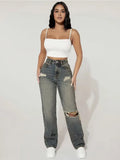 SHOPMOCHO Y2K High Waist Ripped Wide Leg Jeans Women Vintage Washed Distressed Frayed Hem Denim Pants Streetwear Baggy Straight