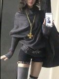 SHOPMOCHO 2000s Korean Fashion Slim Batwing Sleeve Autumn Sweaters Y2k Pure Color Subculture Casual Long Sleeve Pullovers Sweaters Chic