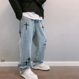 SHOPMOCHO Prints Jeans Men 2026 New Streetwear Baggy Wide Leg Jeans Korean Fashion Drapes Straight Casual Loose Denim Cargo Pants