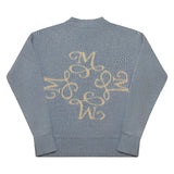 SHOPMOCHO Men New Fashion High Street Casual Streetwear Y2K Retro Long Sleeve Sweater Signature M Logo Pattern Pullover Boxy Knitted Top