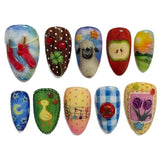 Shopmocho 24pcs Cute Cartoon Fake Nail Tips Oil Painting Series Printed Almond Press On Nail Sweet Cool Charming False Nail For Spicy Girl