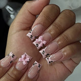 Shopmocho 24pcs Ballet Fake Nails Summer Pink White Bow Design French White Edge Flash Diamond High Saturation Full Coverage Fake Nai