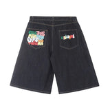 SHOPMOCHO American Style High Waist Wide Leg Jeans Short Pants Loose Fit Summer Casual Denim Shorts Couple Outfit Cotton Polyester Blend