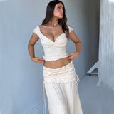 SHOPMOCHO-2 Piece Set Women Outfit Crop Top And Skirt Sets Fashion Summer Outfits For Women Vacation Ruffle Beach Holiday Outfits 2025
