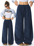 SHOPMOCHO Women's Retro Corduroy Cargo Pants Casual Drawstring Straight Sports Pants Drape Daily Commuting Wide Leg Pants