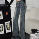 Shopmocho New retro high waist solid color micro-flare women jeans y2k fashion street clothing slim and slim stretch flared pants