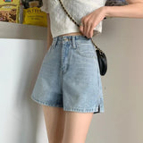 SHOPMOCHO High Waist Slimming Split Denim orts Women's Summer New Hong Kong Sle Straight Loose Wide Leg Hot Pants plus Size Jeans
