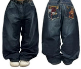 SHOPMOCHO Harajuku Vintage Hip-hop Pop Letters Embroidered Washed Baggy Jeans Ladies Y2K Gothic Fashion Casual High Waist Wide Leg Pants