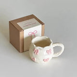 Shopmocho Ins style girl's heart-shaped butterfly knot coffee cup afternoon tea ceramic cup cute mug