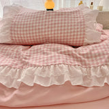 SHOPMOCHO 3 Piece Sheet Set  pink plaid duvet cover Set ， comfortable Bedding Set Bedspread for All Season