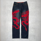 SHOPMOCHO Japanese Retro Selvedge Jeans Man Y2K High-end Brand Natural Indigo Dip Dyeing Harajuku Mopping Pants