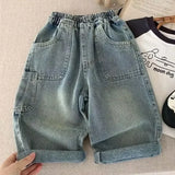 SHOPMOCHO Children's Retro Jeans Loose Straight Pants Wide Leg Pants for Boys and Girls 2025 New Spring Autumn Kid's Denim Pocket Trousers