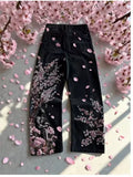SHOPMOCHO Y2K High Street Red Letter Embroidered Baggy Jeans Women Gothic American New Straight Pants Fashion Street Retro Wide-leg Pants