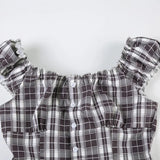 Shopmocho Rockmoer Tartan Plaid Sweet Slim Blouse for Women 2000s Summer Retro Preppy Cute Shirt Y2K Fairycore Button-up Square Collar Top