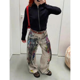 SHOPMOCHO Apricot Women's Jeans Hip-hop Fashion Vintage Streetwear Y2K Wide Leg Straight Jean High Waist Trouser Classic Baggy Denim Pants