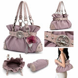 SHOPMOCHO New Canvas Women's Shoulder Bag Large Capacity Y2K Style Underarm Bag Single Shoulder Strap Rivet Detail Bowling Bag Daily