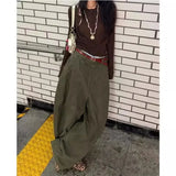 Shopmocho Loose Knife Edge High Waist Straight Leg Denim Jeans Women's Summer American Retro Silhouette Long Trousers for Casual Wear
