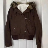 Shopmocho Women Y2K Winter Hooded Jacket Short Bomber Coat Faux Fur Collar Warm Casual Streetwear Zipper Outerwear Fashion Ladies Clothes