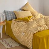 SHOPMOCHO Japan Style Plaid Queen Duvet Cover Set 220x240 High-quality Soft Skin-friendly Bedding Set King Size Quilt Cover Pillowcases