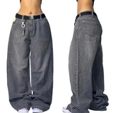 Shopmocho 2025 New American Trend Retro Hip-hop Embroidery Pattern Baggy Jeans For Men And Women Y2K Harajuku Gothic Wide Pants Streetwear