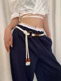 Shopmocho Bohemian Folk Style Braided Waist Rope Nvchan Ring Bead Design With Skirt Pants Decorative Belt