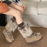 SHOPMOCHO Platform Snow Boots Women's Fall/Winter 2025 New Thickened Non-slip Fur Spliced Cotton Shoes