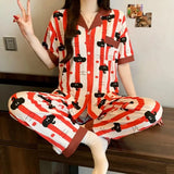 SHOPMOCHO Cute Elephant Strip Print Women's Pajama Set Sleepwear Loungewear Y2K Korean Style Sweet Kawaii Summer New Casual Pajamas Set
