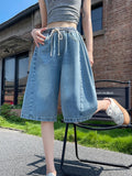 SHOPMOCHO Summer Boyfriend Plus Size Jeans Shorts Woman Casual Loose Wide Leg Bermudas Baggy Denim Shorts Women Lace Up Half Short Pants