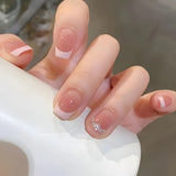 Shopmocho 24Pcs Glitter Diamond Press On Nails Sweet Cute Girl Acrylic Nails Full Cover Short Square Fake Nails Wearable Manicure Nail Tip