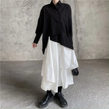 SHOPMOCHO Women Skirts Gothic Irregular Skirts Pants Women High Waist White Black Long Skirts Female Pleated Skirts Culottes Women Clothes