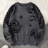 SHOPMOCHONew Trendy Street Style Ripped Abstract Starry Sky Pattern Pullover Ripped Sweater Casual Crew Neck Knitted Men's Pullover