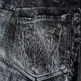 SHOPMOCHO Gothic Retro Baggy Unisex Mopping Pants Y2K Phantom Jeans High Street Spider Embroidered Patch Hip Hop Streetwear Straight Jeans