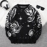 SHOPMOCHONew Trendy Street Style Ripped Abstract Starry Sky Pattern Pullover Ripped Sweater Casual Crew Neck Knitted Men's Pullover