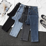 Shopmocho Black Grey Jeans Women's Slimming Cropped Pants Chic Versatile Student Short Trousers Long Pants Slim Fit Sihouette Smoothing