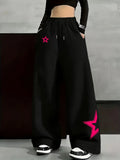SHOPMOCHO New Women's Plus Size Spring Star Print Pants Fleece Elastic Waist Straight Leg Sweatpants Fashionable and Versatile
