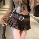 SHOPMOCHO Aesthetic Leopard Print High-waist Short Skirt Women's Y2k Sexy Hot Girl New Slim Pleated Skirts High Street Retro A-line Skirt