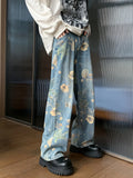 SHOPMOCHO High-Quality Large-Flower Jeans, Summer Thin Style, 2025 New High-Waisted Slimming Straight-Leg Loose Wide-Leg Pants