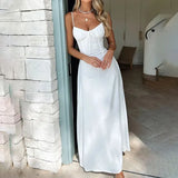 Shopmocho Sexy Solid Color Sleeveless Long Dress Women 2025 Summer Fashion Casual Elegant A-Line Dresses Beach Vacation Spaghetti Strap