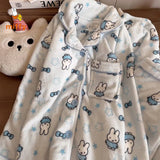 SHOPMOCHO Kawaii Miffy Sleepwear Creative Cartoon Blue Star Bowknot Rabbit Winter and Autumn Loungewear Comfortable Pajamas Perfect Gifts