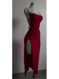SHOPMOCHO-Sexy Backless Lace Up Long Dress Women Split Sleeveless Bodycon Party Club Evening Dresses High Street Female Suspender Robes