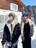 SHOPMOCHOY2K American Black Retro Wool Collar Thickened Cotton Jacket Men And Women Fashion Punk Vintage Streetwear Loose Casual Jackets
