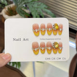 SHOPMOCHO 10Pcs Handmade Nude Color Press On Nails Sparkling Cat-Eye Cherry Star Marine Elements Sequins Cute Girlish Nail Suitable Summer