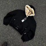 SHOPMOCHOY2K American Black Retro Wool Collar Thickened Cotton Jacket Men And Women Fashion Punk Vintage Streetwear Loose Casual Jackets