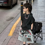 SHOPMOCHO 2025 Summer New Korean Edition Boys' Fashion Trendy Cool Versatile Graffiti Casual Sports Pants Children's Stylish Shorts Trendy