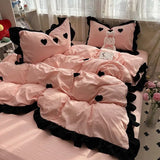 SHOPMOCHO Ins Pink Bow Bedding Set Ruffles Duvet Cover Set Flat Sheet Set Women Girls Princess Bed Linen Set Single Twin Queen Bedclothes