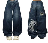 SHOPMOCHO 2025 New American Trend Retro Hip-hop Embroidery Pattern Baggy Jeans For Men And Women Y2K Harajuku Gothic Wide Pants Streetwear