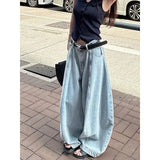 Shopmocho American Style High Waist Wide Leg Denim Jeans Retro Knife Edge Spring Autumn New Loose Fit Floor Length Pants