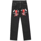 SHOPMOCHO Hip Hop Gothic Retro Spider Pattern Embroidery Baggy Jeans Y2k America Trendy Punk Mens Straight Wide Leg Denim Pants Black Jean